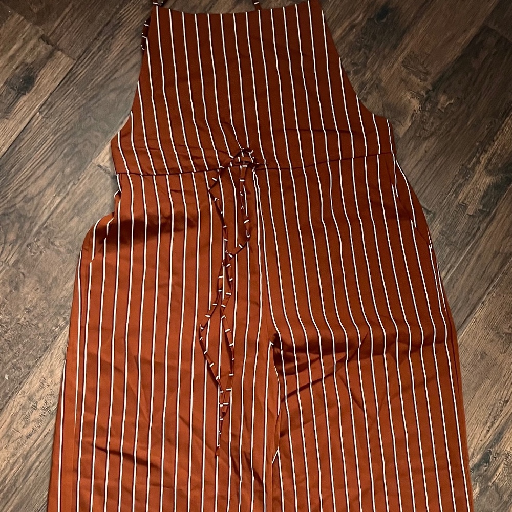 Lumiere Striped Square-Neck Jumpsuit  Size: Large